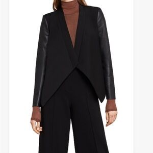 Bcbg xxs blazer in black with faux leather sleeves